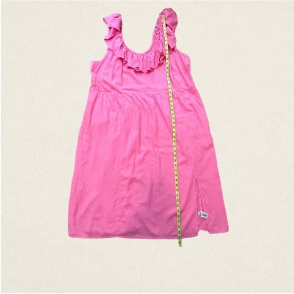 Ava & Viv Coquette Soft Girl Ruffle Neck Sleeveless Smocked Linen Midi Dress. - Picture 7 of 9